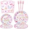 Butterfly First Birthday Decorations Girl Pink Our Little Butterfly is Turning One Paper Plates Napkins Forks Tableware for Spring Butterfly Girls One-Year-Old Birthday Party Supplies Decorations view 1