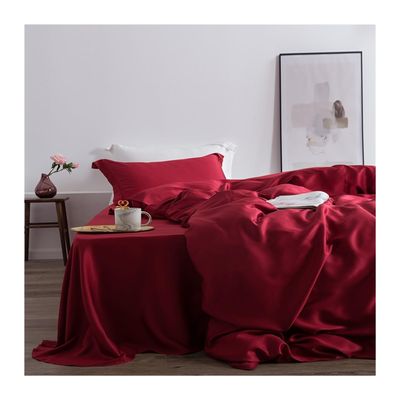 Duvet Cover Sets, 100% Silk Green Bedding Set 25 Momme Silk Bed Sheets Beauty Quilt Cover Set Pillowcase Queen King Bed Set(Red,Queen)
