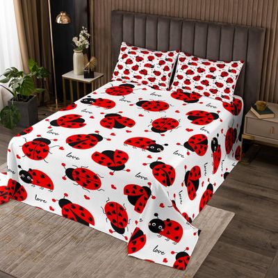 3 Piece Red Ladybug Quilt Bedding Set Women Aldult Lightweight Bedding Black Polka Dots Bedspread Set Romantic Love Bedspread Coverlet Soft Microfiber Home Quilt Set for King Bed All Season