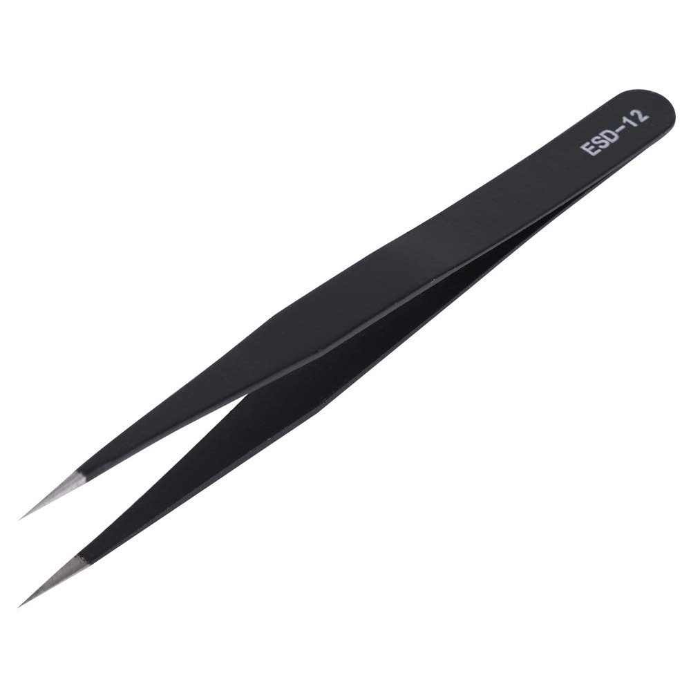 ESD Anti Static Stainless Steel Tweezers Set, 12 Pieces with Protective Sleeve, for Electronics Repair, Jewelry Making, Crafts