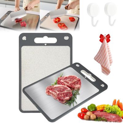 2 in 1 Cutting Board, 2 in One Cutting Board, Double Sided Cutting Board Stainless Steel, Stainless Steel Cutting Board for Kitchen, Metal Cutting Board, For Vegetables,Meat, Easy to Clean (18*12)
