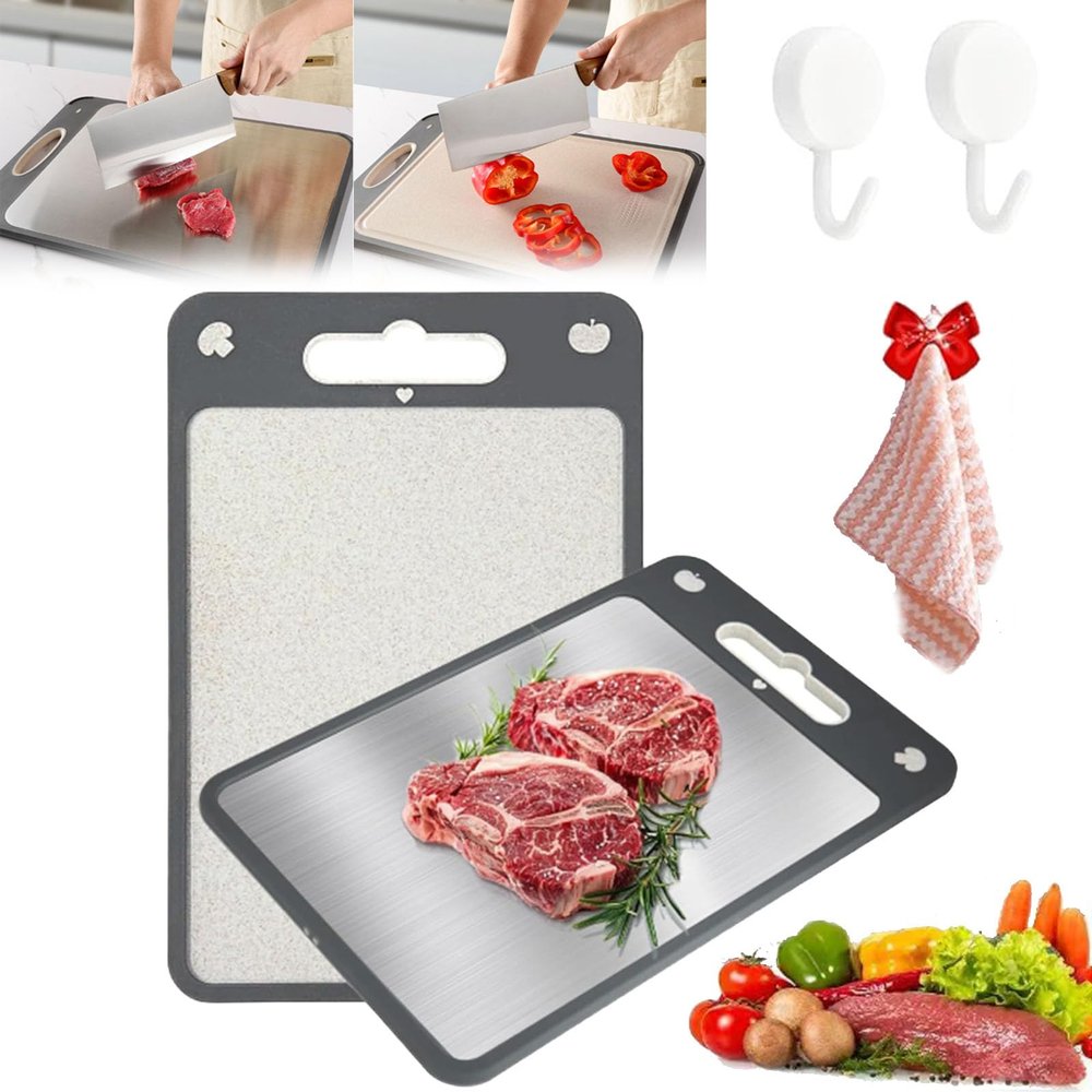2 in 1 Cutting Board, 2 in One Cutting Board, Double Sided Cutting Board Stainless Steel, Stainless Steel Cutting Board for Kitchen, Metal Cutting Board, For Vegetables,Meat, Easy to Clean (18*12)