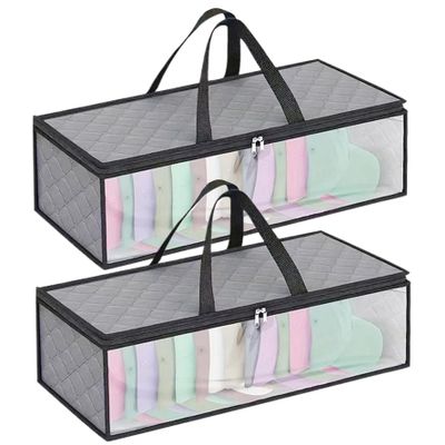 2PCS Hat Organizer for Baseball Caps, 24x7.9x8.3 Inch Non-woven Fabric Hat Organizer with 2 Carry Handles, Hat Storage with Zipper for Closet Organization Baseball Cap Organizer Hat Storage Hat Box