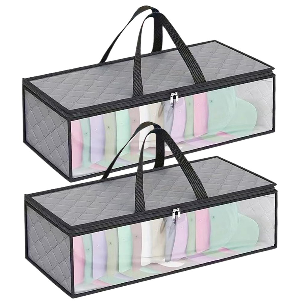 2PCS Hat Organizer for Baseball Caps, 24x7.9x8.3 Inch Non-woven Fabric Hat Organizer with 2 Carry Handles, Hat Storage with Zipper for Closet Organization Baseball Cap Organizer Hat Storage Hat Box