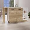 Kitchen Island, Double Door Cabinets, Two External Shelves, Three Shelves, White/Light Oak view 1