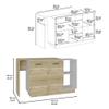 Kitchen Island, Double Door Cabinets, Two External Shelves, Three Shelves, White/Light Oak view 2