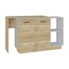 Kitchen Island, Double Door Cabinets, Two External Shelves, Three Shelves, White/Light Oak view 3