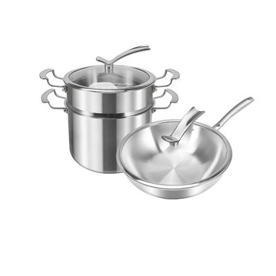 NSUQOA JSEIAJB 316 Stainless Steel Pot Set Household Kitchen Non-Stick Frying Pan + Steamer Set Combination Kitchen Utensils