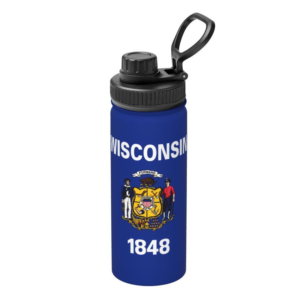 18OZ Wisconsin State Flag stainless steel insulated water bottle, vacuum sports insulated water bottle, suitable for outdoor sports camping gym,