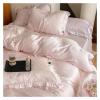 Duvet Cover Sets, Pink Natural Fibre Soft Silky Princess Bedding Set Ruffles Duvet Cover Set Bed Sheet Or Fitted Sheet Pillowcase(B,Fitted King Size 4pcs) view 4
