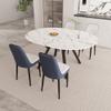 47-63" Expandable Circular Dining Tables, Equipped with 4 PU Fabric Thick Cushioned Dining Chairs and an Elegant and Spacious Dining Table, Kitchen Table and Chair, with Black Metal Legs view 4