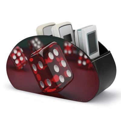 Red Dice Remote Control Holder with 5 Compartments Modern PU Leather Nightstand Caddy Organizer Leather Control Storage TV Remote Control Organizer Box