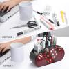 Red Dice Remote Control Holder with 5 Compartments Modern PU Leather Nightstand Caddy Organizer Leather Control Storage TV Remote Control Organizer Box view 3