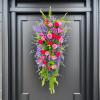 Artificial Teardrop Wreath Swag for Front Door, Spring Summer Silk Flower Wreath with Greenery Leaves for Home Indoor Outdoor Wall Window Wedding Decor view 2