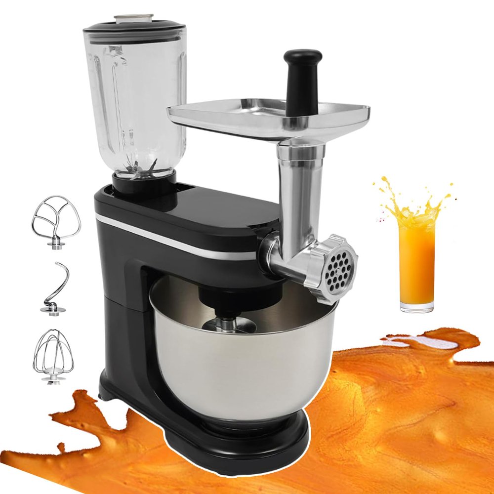 1500W Stand Mixer, Juicing Blending Cooking Machine for Pate & Drinks, Food Blender with Whisk and Hook Attachments, Electric Chopper Kitchen Mixer - 3-In-1-8 Speed Adjustment