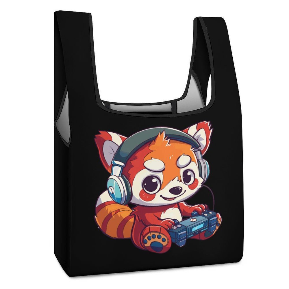 Cute Red Panda Funny Gaming Grocery Bag Reusable Shopping Bag Folding Tote Bag Carrying Pouch Fits in Pocket for Women Men