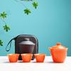 Liang baobao Gaiwan with 3 Cups Travel Tea Set Organizer Porcelain Teacups Chinese Tea Cups Portable Tea Set Camping Outdoor (Orange) view 2