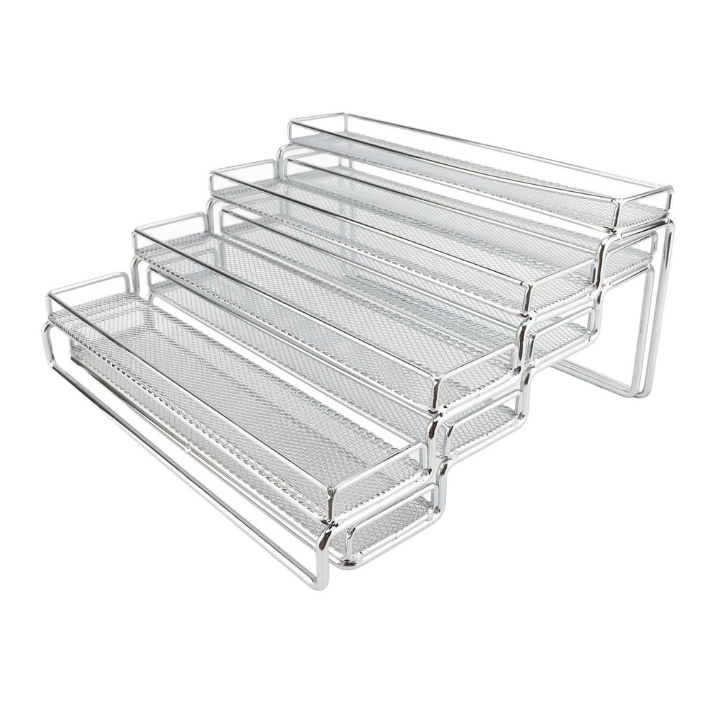 FILFEEL Expandable Seasoning Rack Organizer, 4 Tier Seasoning Rack with Thicker Metal, Wider Wire Racks, Adjustable Shelf Length from 12-23in, Easy Assembly