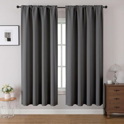CUCRAF Blackout Curtains 63 inches Long 2 Panels Set for Bedroom, Light Grey Rod Pocket Room Darkening Curtain for Living Room, Thermal Insulated Window Drapes (W 52 x L 63 Inch)
