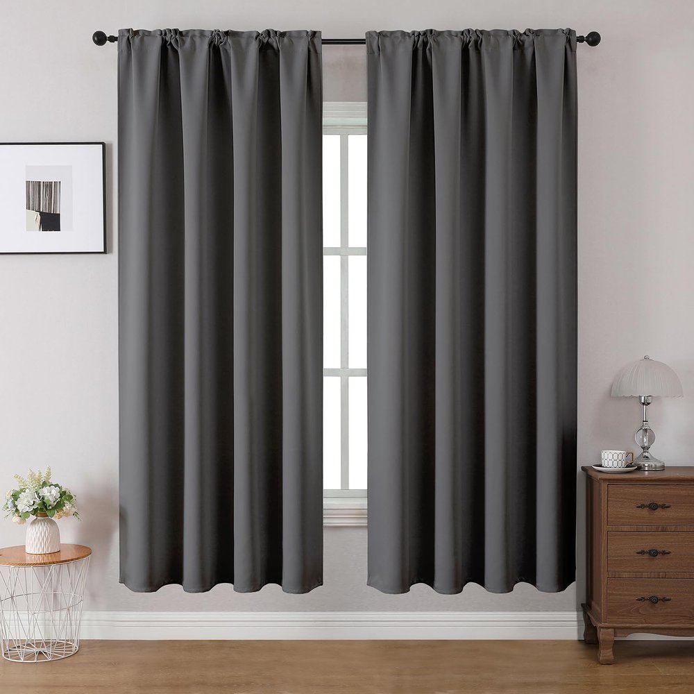 CUCRAF Blackout Curtains 63 inches Long 2 Panels Set for Bedroom, Light Grey Rod Pocket Room Darkening Curtain for Living Room, Thermal Insulated Window Drapes (W 52 x L 63 Inch)