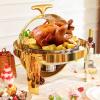 Roomark 6QT Round Chafing Dish Buffet Set-3 Packs, Roll Top Gold Chafing Dishes for Buffet, Chafer and Buffet Warmers Set with Thick Frame for Catering Party Wedding view 4