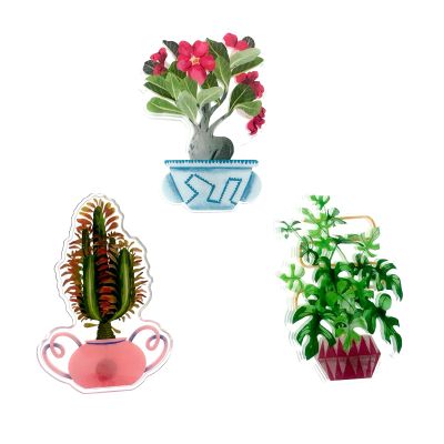 3Pcs Acrylic Double-Sided Refrigerator Magnets with Hidden Magnets - Elegant Green Plant Design, Perfect for Home Decor and Organizing Your Kitchen (A Style)