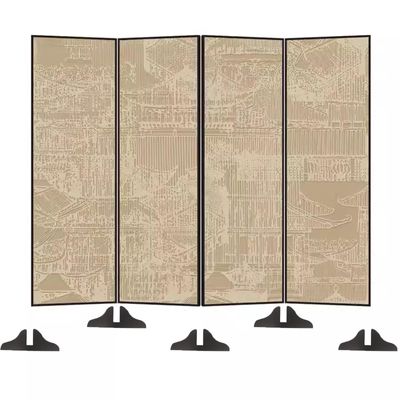 Commercial Room Separators Divider Wall Chinese Vintage, Floor Standing Foldable 4 5 Panel Small Space Seperate Screen, for Bedroom Hallway Porch, Double-sided Patte(Black Frame-4 Panels-180cm Wide