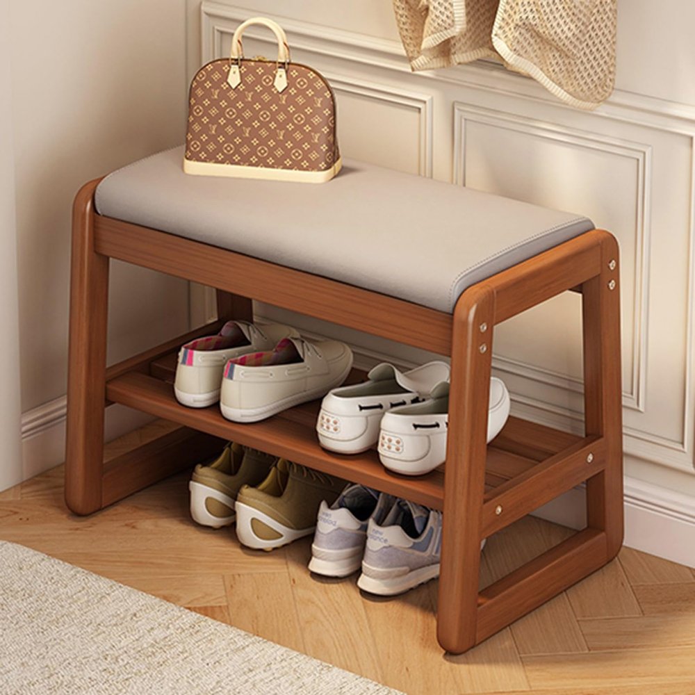 HARELA Shoe Bench Entryway, Shoe Bench with Cushioned Seat, PU Leather Upholstered Ottoman for Bedroom End of Bed, for Bedroom, Living Room, Entryway, Hallway(Gray,55cm/21.6in)