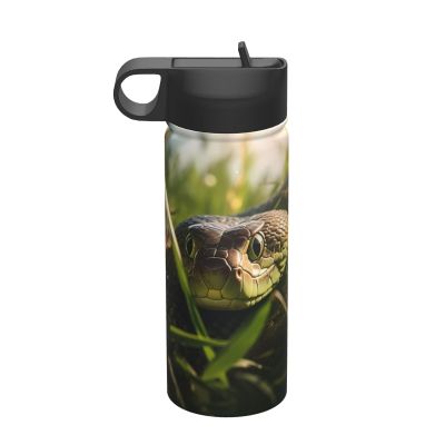 18 oz snake sports insulated water bottle, stainless steel straw water bottle for camping fitness outdoor hiking,