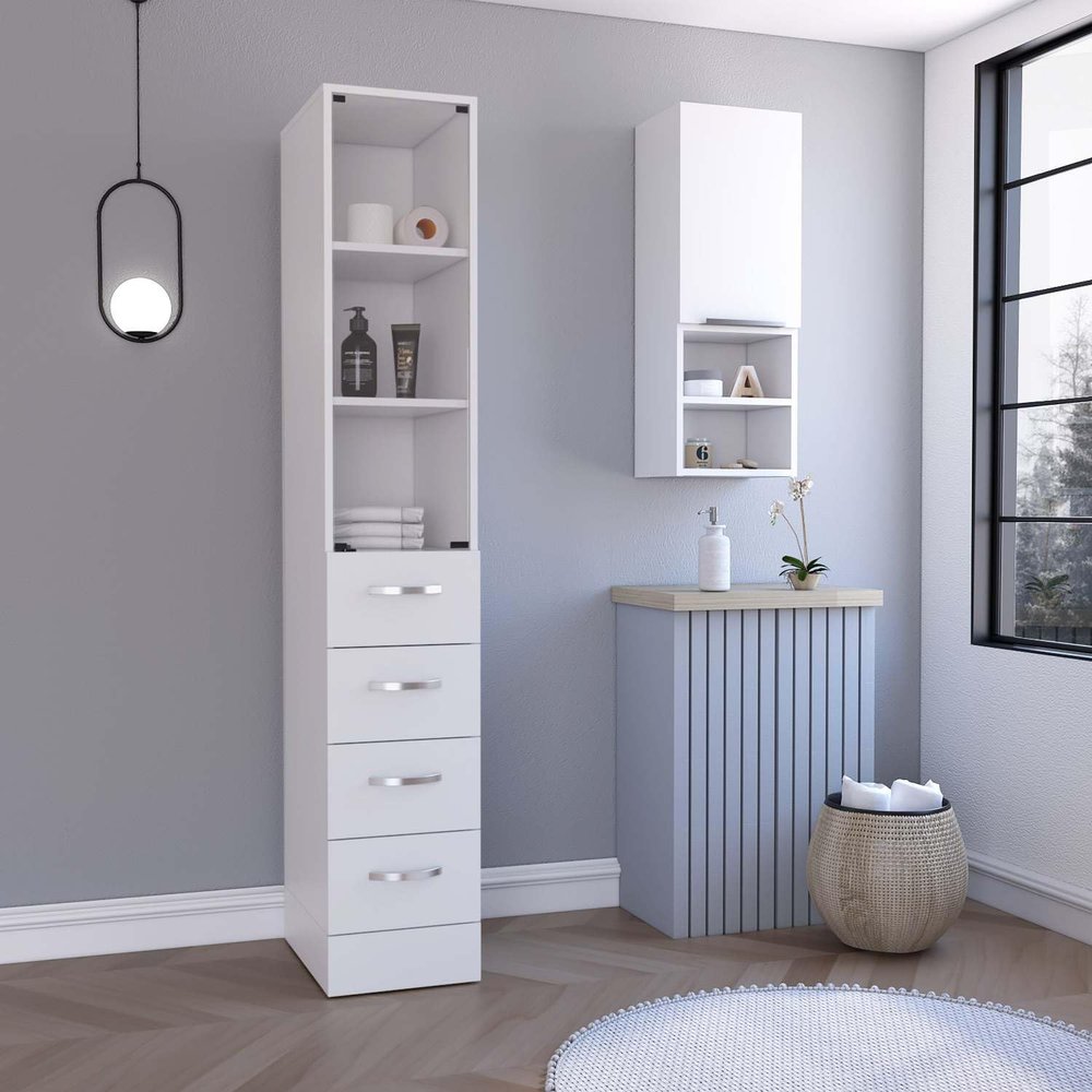2 Piece Bathroom Set, Magna Linen Cabinet + Savona Medicine Cabinet, White