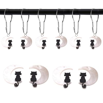 YRMLYMOP Cat Shower Curtain,12 Pcs Black Cat Shower Curtain Hooks Cute Funny Cat Shower Curtain Rings for Halloween Gothic Themed Decor Funny Cat Shower Curtain Hooks