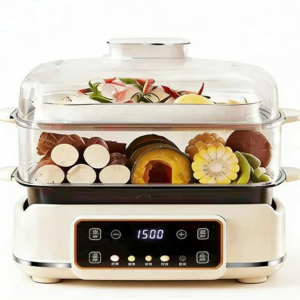 Food Steamer 26L with 2 Tier Touch Screen Display - Perfect for Meat, Dumpling, Vegetable - 6 Cooking Modes, Removable Pot - 12 Hour Appointment, 60 Minute Timer