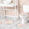 Pink Girls Floral Cute Non-Slip 4Pcs Bathroom Shower Curtain Set with Rugs view 2