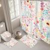 Pink Girls Floral Cute Non-Slip 4Pcs Bathroom Shower Curtain Set with Rugs view 3
