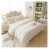 4pcs Princess Style Velvet Bedding Sets Cotton Warm Bed Linens Full Queen King Lace Flower Duvet Cover+Bed Skirt+Pillowcases,Bed view 2