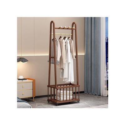 Coat and Hat Hanger, Solid Wood Floor-Standing Coat Rack Clothes Hanger Multifunctional Removable Clothes Rack with Storage Basket,Organizer Rack(Walnut,Large)