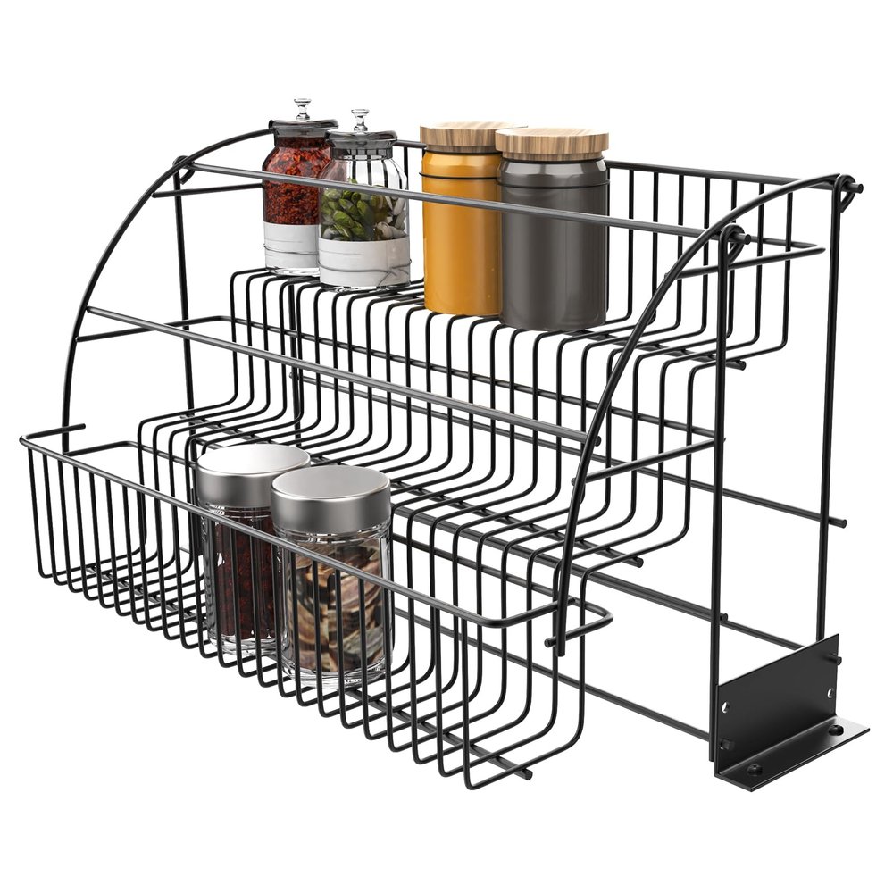 LYNICESHOP 3 Layers Pull Down Spice Rack, Metal Spice Organizer Pull Out Metal Cabinet Organizer Kitchen Stand Organizer Iron Retractable Kitchen Storage Shelf Organizer for Kitchen Cabinet Pantry