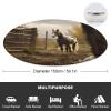 LDTVSFZQ Fence and Horse Round Beach Blanket, 59.1" X 59.1" Microfibre Cotton Picnic Towel, Circular Beach Blanket Throw with Fringe Round Tapestry for Beach Party Travel Picnic view 2