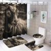 HEBVNJF Black and White Goat 4 Pcs Bathroom Shower Curtain SetBathroom Decor Set with Non-Slip Rugs Toilet Lid Cover and Bath Mat Bathroom Shower Set view 1
