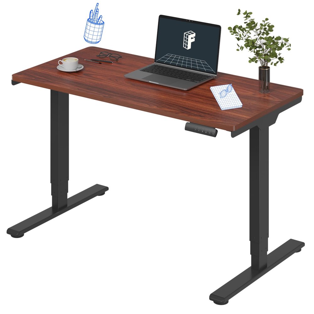 FLEXISPOT E6 3-Stage Dual Motor Electric Standing Desk 48 x 24 Sit Stand Up Desk, Holds 220 lbs, Adjustable Height w/Memory Presets, One-Piece Mahogany Desktop & Black Frame, Ships in 2 Boxes