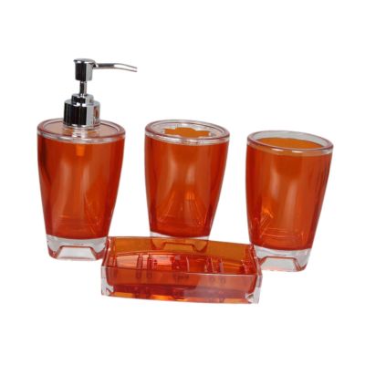 RYGVPR 4 Pieces Toothbrush Holder Lotion Dispenser Premium Modern Mouthwash Cup Bathroom Accessories Set for Hotel Countertop Vanity, Pink(Orange)