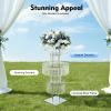 5 Tiers Crystal Flower Stand with Hanging Crystals, 43.3" Silver Chandelier Pedestal Vase, Round Square Base Wedding Table Centerpiece for Birthday Party Events Home Decor view 3