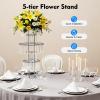 5 Tiers Crystal Flower Stand with Hanging Crystals, 43.3" Silver Chandelier Pedestal Vase, Round Square Base Wedding Table Centerpiece for Birthday Party Events Home Decor view 4