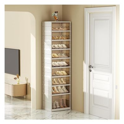 Etlegor Portable Shoe Rack Organizer, Folding Shoe Storage Boxes for Entryway Stackable Plastic Shoe Box Storage Shoe Cabinet with Magnetic Door for Hallway, Living Room, Closet(9 Tiers -18 Pairs)