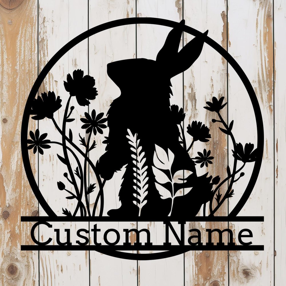 Survalue Personalized Rabbit Metal Wall Art, Custom Bunny Name Sign for Kids Nursery & Pet Room, Cute Bunny Metal Decor, Rabbit Lover Gift (Style C)