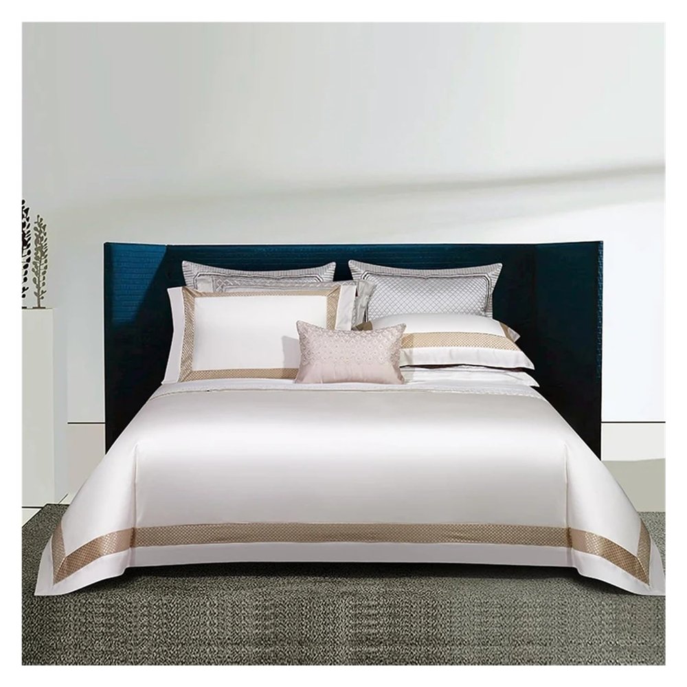 Gold Embroidery Duvet Cover Set Luxury Grey Egyptian Cotton Bedding Bed Sheet Pillowcase Queen King Size Solid Home Textile,Bed