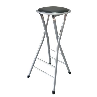 24/28in Round Folding Bar Stool Backless, Portable Folding Breakfast Stool with 330lbs Capacity for Kitchen Living Room Garden Camping(Silver,60cm/24in)