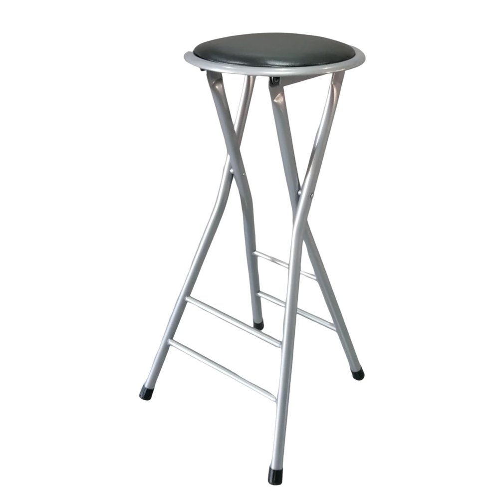 24/28in Round Folding Bar Stool Backless, Portable Folding Breakfast Stool with 330lbs Capacity for Kitchen Living Room Garden Camping(Silver,60cm/24in)