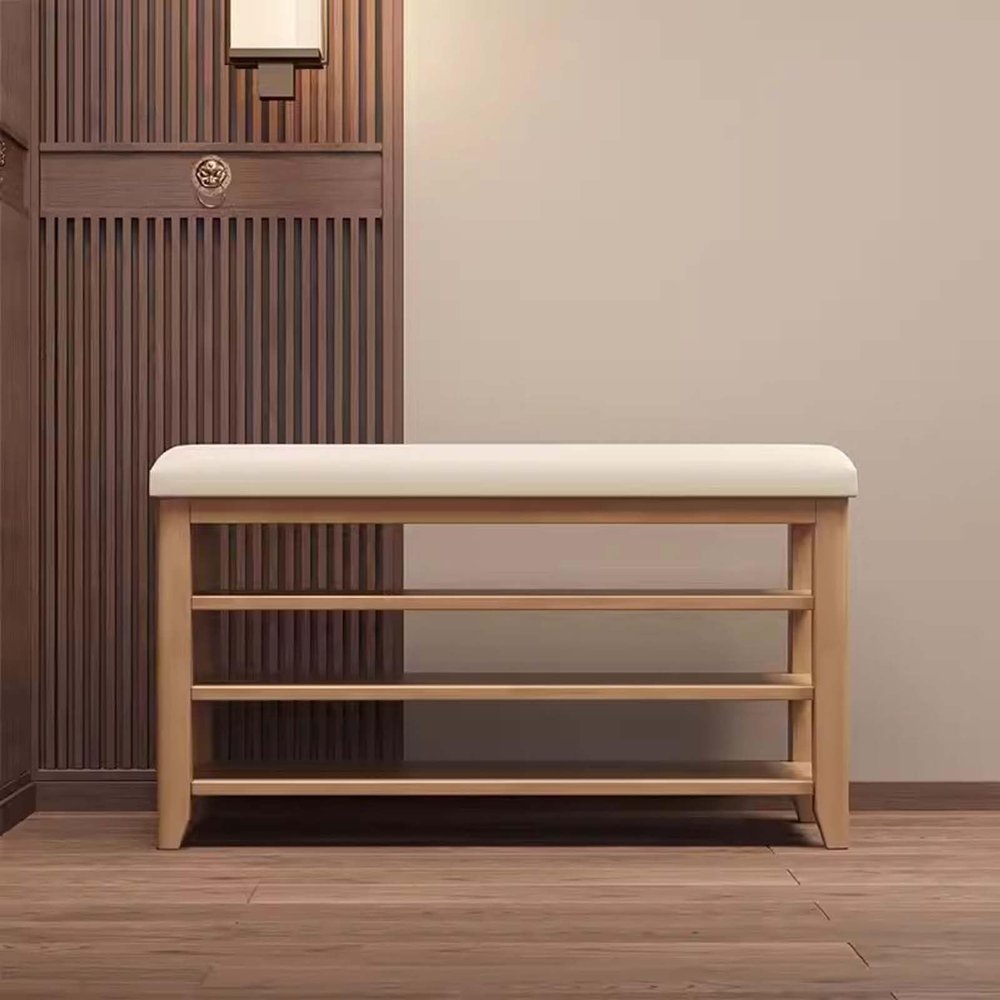 Entryway Shoe Bench with Storage - Solid Wood Organizer for Shoes with Padded Seating, Perfect for Bedroom, Closet, Hallway & Entryway