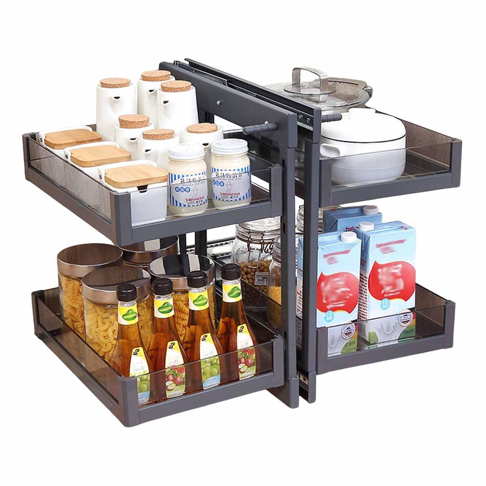 Blind Corner Cabinet Pull Out Organizer - Heavy Duty 16.3in Soft Close Kitchen Organizer with Aluminium Baskets